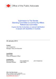 Submission: The involuntary or coerced sterilisation of people with disabilities in Australia