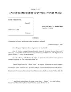 Slip Op[removed]UNITED STATES COURT OF INTERNATIONAL TRADE BOND STREET, LTD, Plaintiff,