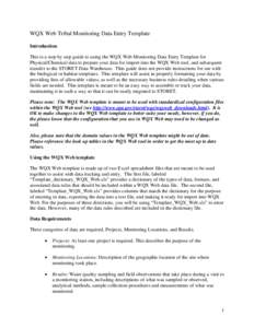 WQX Web Tribal Monitoring Data Entry Template Introduction This is a step by step guide to using the WQX Web Monitoring Data Entry Template for Physical/Chemical data to prepare your data for import into the WQX Web tool