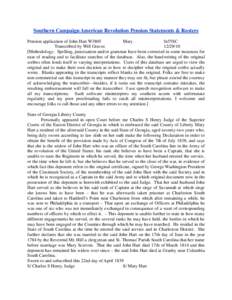 Southern Campaign American Revolution Pension Statements & Rosters Pension application of John Hart W3805 Mary fn55SC Transcribed by Will Graves[removed]