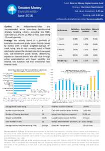 Fund: Smarter Money Higher Income Fund Strategy: Short-term fixed interest Net return (inception ): 3.2% pa  June 2016