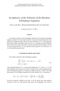 Arch. Rational Mech. Anal–664 Digital Object Identifier (DOIs00205Asymptotics of the Solutions of the Random Schrödinger Equation Guillaume Bal, Tomasz Komorowski & Lenya Ryzhik