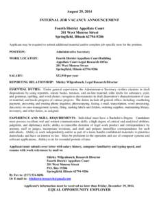 Illinois Courts - Job Vacancy Announcement - Administrative Secretary, Fourth District Appellate Court