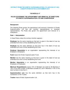 EXTRACT FROM THE KINETIC SUPERANNUATION LTD (ACNCONSTITUTION DATED 24 NOVEMBER 2014 “SCHEDULE A” RULES GOVERNING THE APPOINTMENT AND REMOVAL OF DIRECTORS OF KINETIC SUPERANNUATION LTD AND CHAIRPERSON __