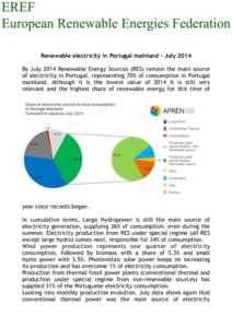 !  ! !  Renewable electricity in Portugal mainland - July 2014