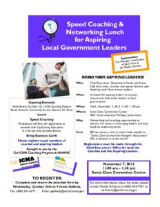 Speed Coaching & Networking Lunch for Aspiring Local Government Leaders by: Sponsored