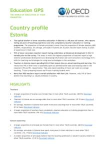 Education GPS THE WORLD OF EDUCATION AT YOUR FINGERTIPS Country profile Estonia