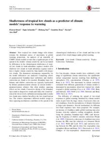 Shallowness of tropical low clouds as a predictor of climate models’ response to warming