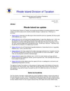 Rhode Island Division of Taxation State of Rhode Island and Providence Plantations Department of Revenue June 22, 2012 ADV