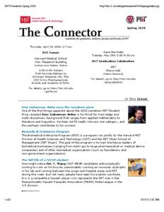 HST Connector Spring[removed]http://hst-r1.mit.edu/go/connector/2010spring/index.jsp Spring 2010