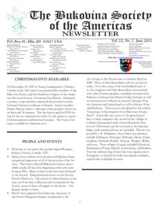 The Bukovina Society of the Americas NEWSLETTER Vol. 22, No. 2 June 2012