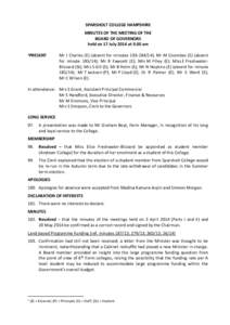 SPARSHOLT COLLEGE HAMPSHIRE MINUTES OF THE MEETING OF THE BOARD OF GOVERNORS held on 17 July 2014 at 9.00 am 1PRESENT