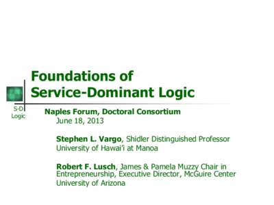 Foundations of Service-Dominant Logic S-D Logic  Naples Forum, Doctoral Consortium