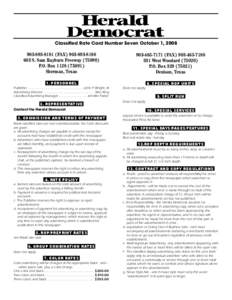 Classified Rate Card Number Seven October 1, 8181 (FAX603 S. Sam Rayburn FreewayP.O. BoxSherman, Texas