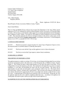 Colonel Andrew M. Perkins, Jr. U.S. Army Corps of Engineers Norfolk District 803 Front Street Norfolk, Virginia[removed]Attn: Adrian Jennings