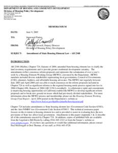 STATE OF CALIFORNIA -BUSINESS, TRANSPORTATION AND HOUSING AGENCY  ARNOLD SCHWARZENEGGER, Governor DEPARTMENT OF HOUSING AND COMMUNITY DEVELOPMENT