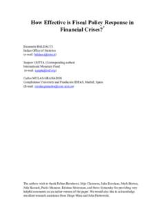 Chapter 14: Financial Crises: Causes, Consequences, and Policy Responses - How Effective is Fiscal Policy Response in Financial Crises? Emanuele Baldacci, Sanjeev Gupta, and Carlos Mulas-Granados; August 1, 2012