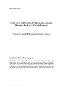 Draft 30 MarchSocial Costs and Benefits of Migration to Australia: Literature Review (A Work in Progress)  Centre for Applied Research in Social Sciences