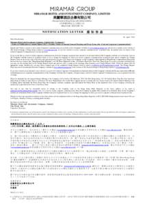 MIRAMAR HOTEL AND INVESTMENT COMPANY, LIMITED  美麗華酒店企業有限公司 (Incorporated in Hong Kong with limited liability) (於香港註冊成立之有限公司) (Stock Code 股份代號: 71)
