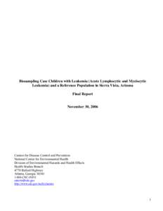 Biosampling Case Children with Leukemia (Acute Lymphocytic and Myelocytic Leukemia) and a Reference Population in Sierra Vista, Arizona