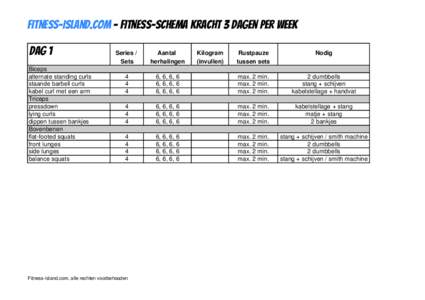 Fitness-island.com - Fitness-schema Kracht 3 dagen per week DAG 1 Biceps alternate standing curls staande barbell curls kabel curl met een arm