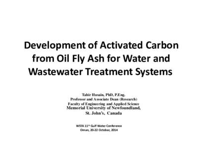 Development of Activated Carbon from Oil Fly Ash for Water and Wastewater Treatment Systems Tahir Husain, PhD, P.Eng. Professor and Associate Dean (Research) Faculty of Engineering and Applied Science
