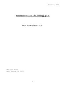 August 7, 2002  Remembrances of LSD therapy past Betty Grover Eisner, Ph.D.