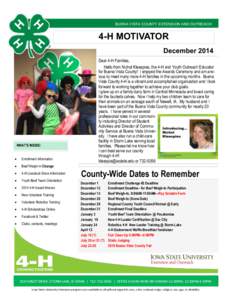 BUENA VISTA COUNTY EXTENSION AND OUTREACH  4-H MOTIVATOR December[removed]WHAT’S INSIDE: