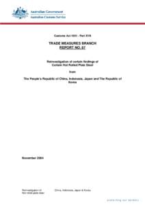 Reinvestigation of certain findings of Certain Hot Rolled Plate Steel from The People's Republic of China, Indonesia, Japan and The Republic of Korea