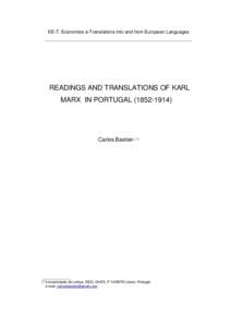 EE-T. Economics e-Translations into and from European Languages _______________________________________________________________ READINGS AND TRANSLATIONS OF KARL MARX IN PORTUGAL)