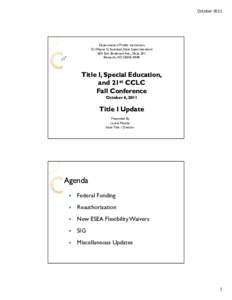 October 2011  Department of Public Instruction Dr. Wayne G. Sanstead, State Superintendent 600 East Boulevard Ave., Dept. 201 Bismarck, ND[removed]