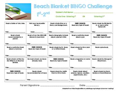    Beach Blanket BINGO Challenge st  1 -2