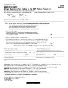 C-8030, 2005 Michigan Single Business Tax Notice of No SBT Return Required