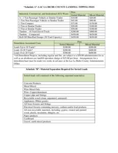 “Schedule A”- LAC LA BICHE COUNTY LANDFILL TIPPING FEES Industrial, Commercial, and Institutional (ICI) Waste ½ - 1 Ton Passenger Vehicle or Similar Trailer 1 Ton Non-Passenger Vehicle or Similar Trailer 1 Ton Compa