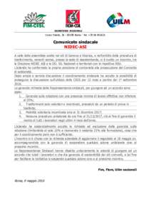 SEGRETERIE NAZIONALI  Corso Trieste, Roma - Tel. +Comunicato sindacale NIDEC-ASI