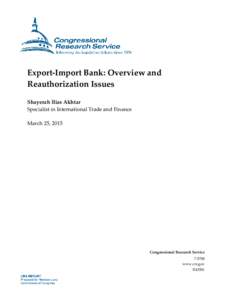 Export-Import Bank: Overview and Reauthorization Issues