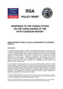 RSA POLICY BRIEF RESPONSE TO THE CONSULTATION ON THE CONCLUSIONS OF THE FIFTH COHESION REPORT