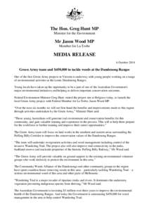 Green Army team and $450,000 to tackle weeds at the Dandenong Ranges - media release 6 October 2014
