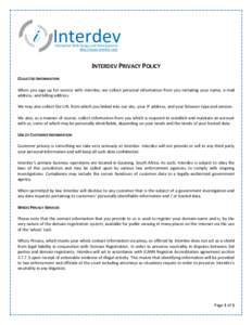 Interdev Interactive Web Design and Development http://www.inerdev.com INTERDEV PRIVACY POLICY COLLECTED INFORMATION