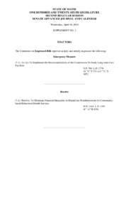 STATE OF MAINE ONE HUNDRED AND TWENTY-SIXTH LEGISLATURE SECOND REGULAR SESSION SENATE ADVANCED JOURNAL AND CALENDAR Wednesday, April 16, 2014 SUPPLEMENT NO. 2
