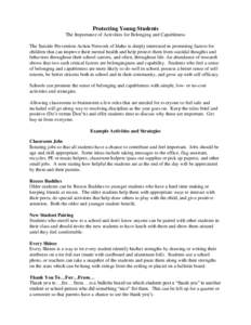 Protecting Young Students The Importance of Activities for Belonging and Capableness The Suicide Prevention Action Network of Idaho is deeply interested in promoting factors for children that can improve their mental hea