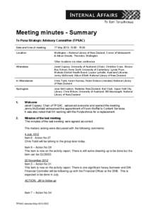 Meeting minutes - Summary Te Puna Strategic Advisory Committee (TPSAC) Date and time of meeting 17 May 2013, 13:[removed]:30