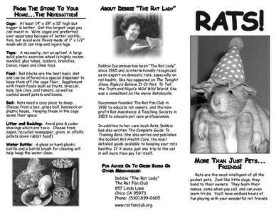 FROM THE STORE TO YOUR HOME...THE NECESSITIES! ABOUT DEBBIE “THE RAT LADY”  Cage: At least 14” x 24” x 12” high but