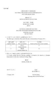 G.N. 922 《選舉程序(鄉郊代表選舉)規例》 ELECTORAL PROCEDURE (RURAL REPRESENTATIVE ELECTION) REGULATION 選舉結果公告 NOTICE OF RESULT OF ELECTION