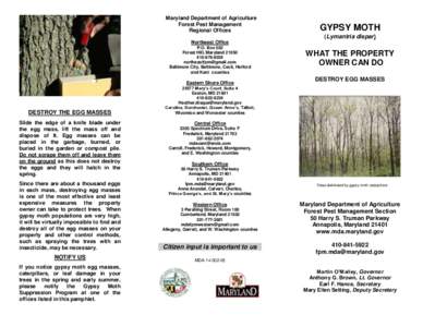 Maryland Department of Agriculture Forest Pest Management Regional Offices GYPSY MOTH (Lymantria dispar)