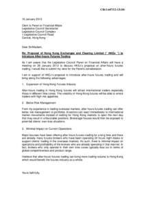 CB[removed]16 January 2013 Clerk to Panel on Financial Affairs Legislative Council Secretariat Legislative Council Complex 1 Legislative Council Road