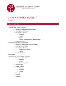 GHHS CHAPTER TOOLKIT JULY 2014 TABLE OF CONTENTS I. INTRODUCTION II. GHHS MEDICAL SCHOOL CHAPTERS A. Setting Up A New Medical School Chapter