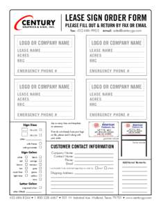 LEASE SIGN ORDER FORM  PLEASE FILL OUT & RETURN BY FAX OR EMAIL fax: LOGO OR COMPANY NAME