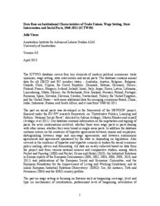 Data Base on Institutional Characteristics of Trade Unions, Wage Setting, State Intervention and Social Pacts, [removed]ICTWSS) Jelle Visser Amsterdam Institute for Advanced Labour Studies AIAS University of Amsterdam 