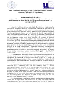 Appel à contribution pour le n° 7 de la revue électronique Textes et contextes (Université de Bourgogne)